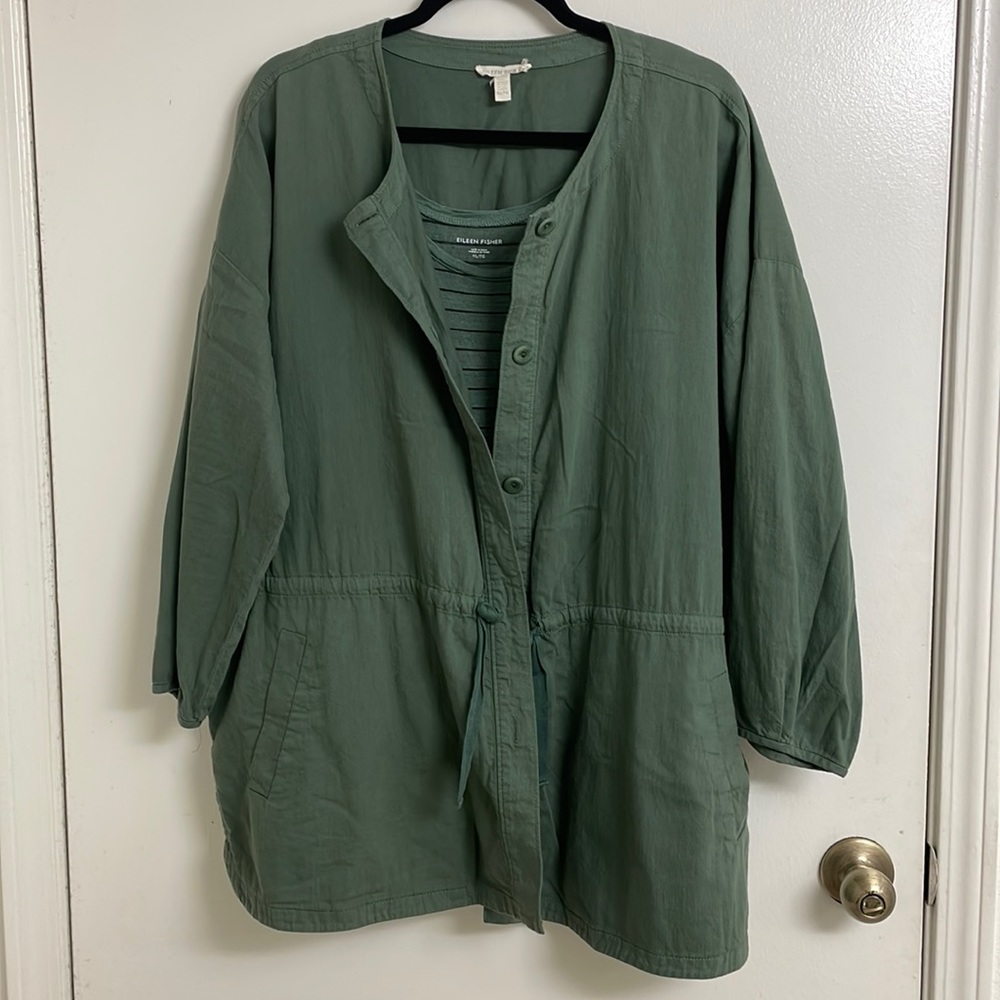Eileen Fisher Green Drawstring Waist Jacket Size XL